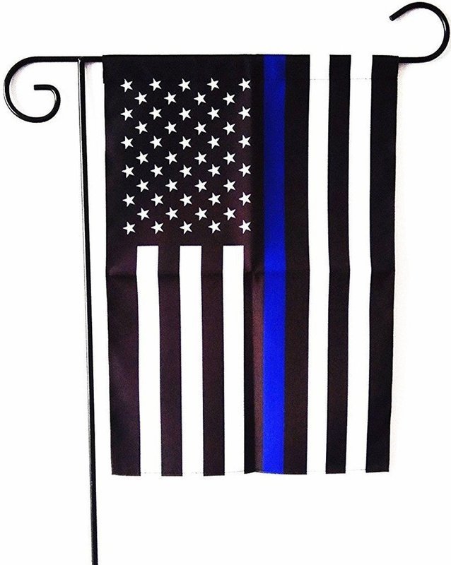 American Flag Blue Line Garden Flag Applique Direct Stitched 12" x 17.5"
