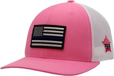 American Flag Blue Line Snapback Trucker Mesh Pink/White