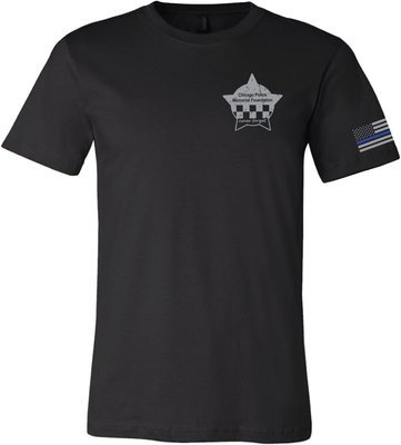 CPD Memorial Black T-Shirt Left Sleeve American Flag Blue Line