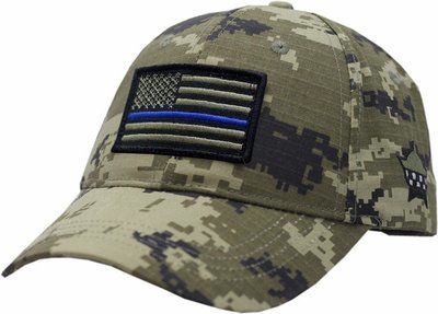 American Flag Blue Line Hat Adjustable Digi Green Camouflage