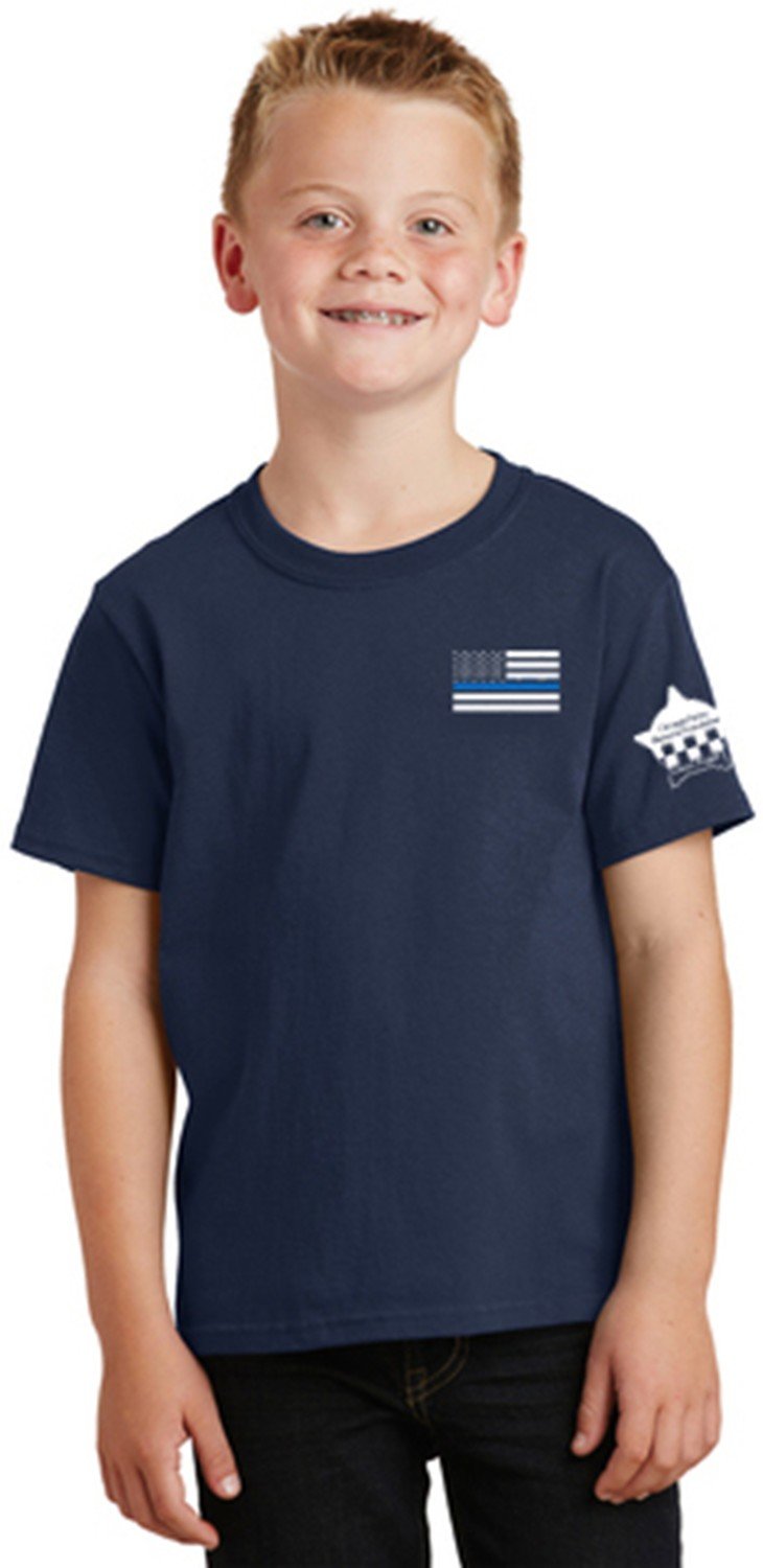 Youth American Flag Blue Line TShirt CPD Memorial Chicago Police