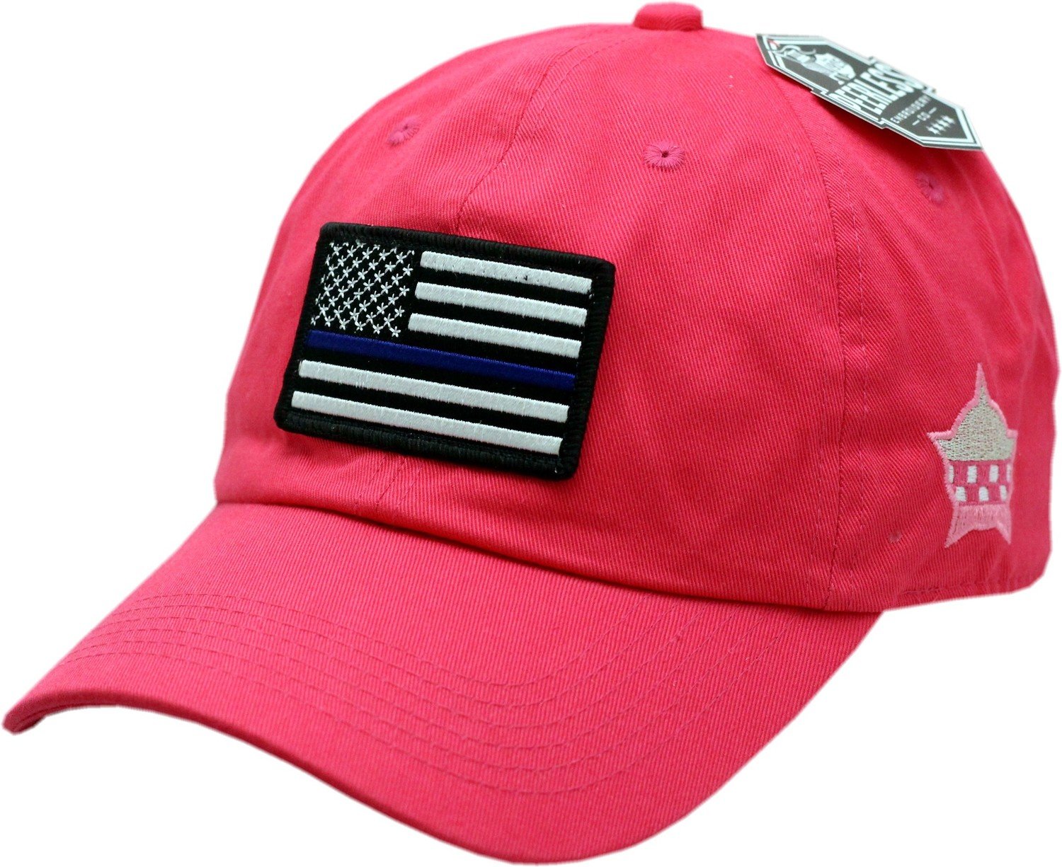 American Flag Blue Line Hat Pink Buckle Back Slouch