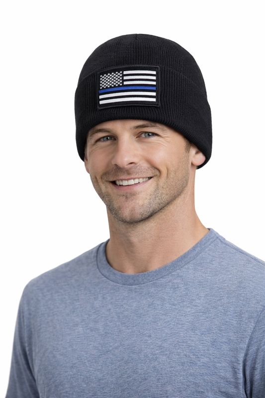 American Flag Blue Line Skull Knit
