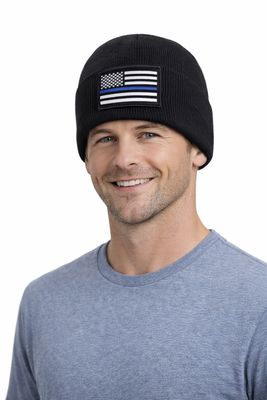 American Flag Blue Line Skull Knit