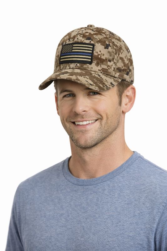 American Flag Blue Line Hat Adjustable Digi Green Camouflage C925