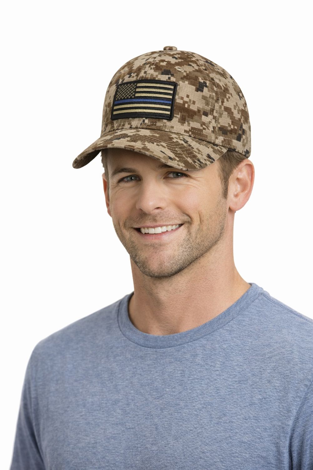 American Flag Blue Line Hat Adjustable Digi Green Camouflage C925