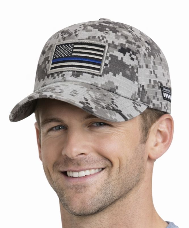 American Flag Blue Line Hat Adjustable Digi Grey Camouflage