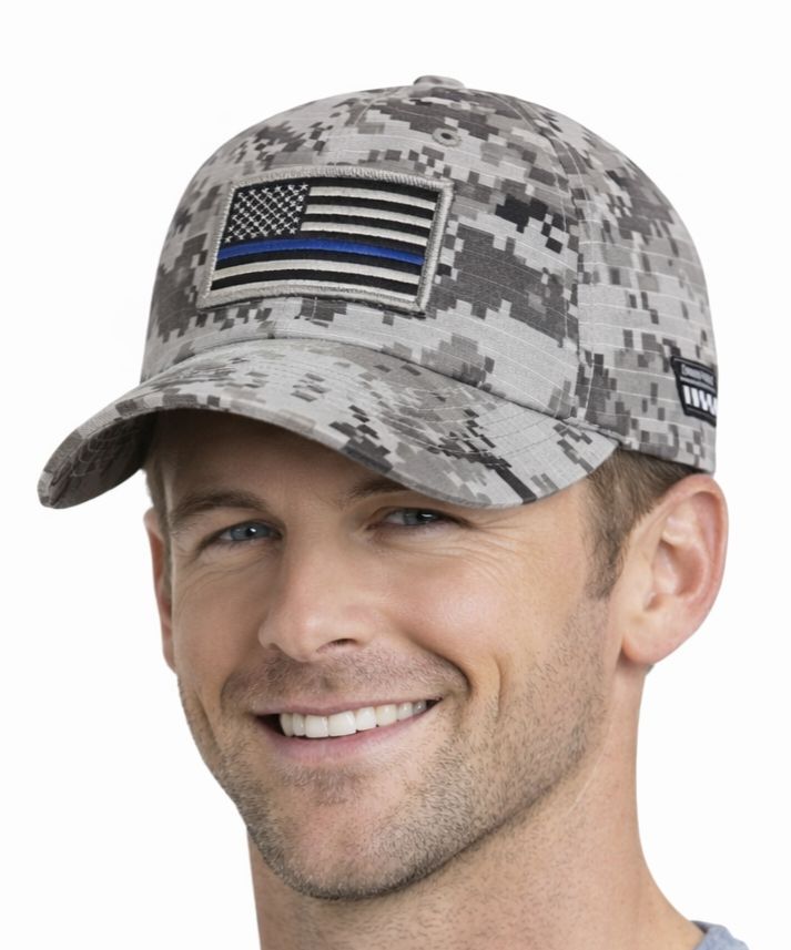 American Flag Blue Line Hat Adjustable Digi Grey Camouflage