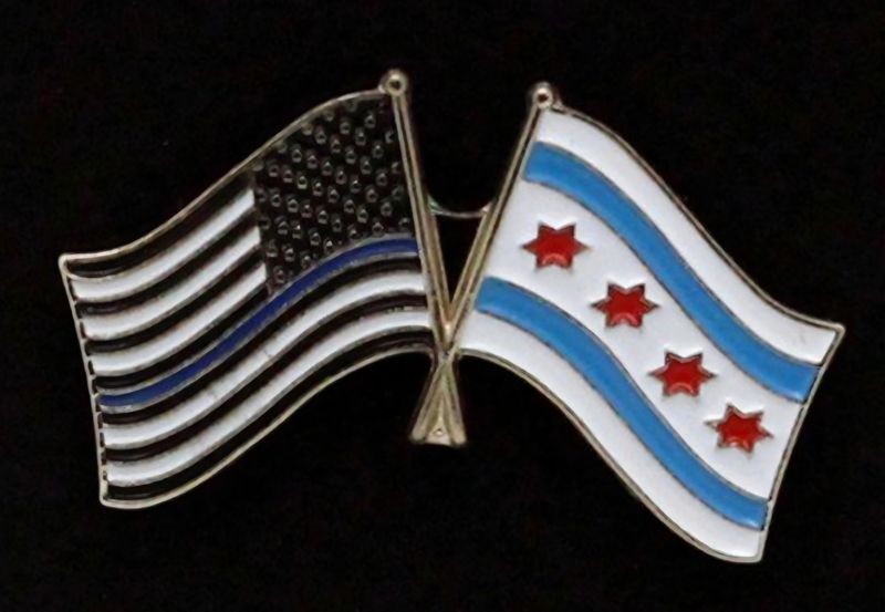 Blue Line & Chicago Flag Lapel Pin