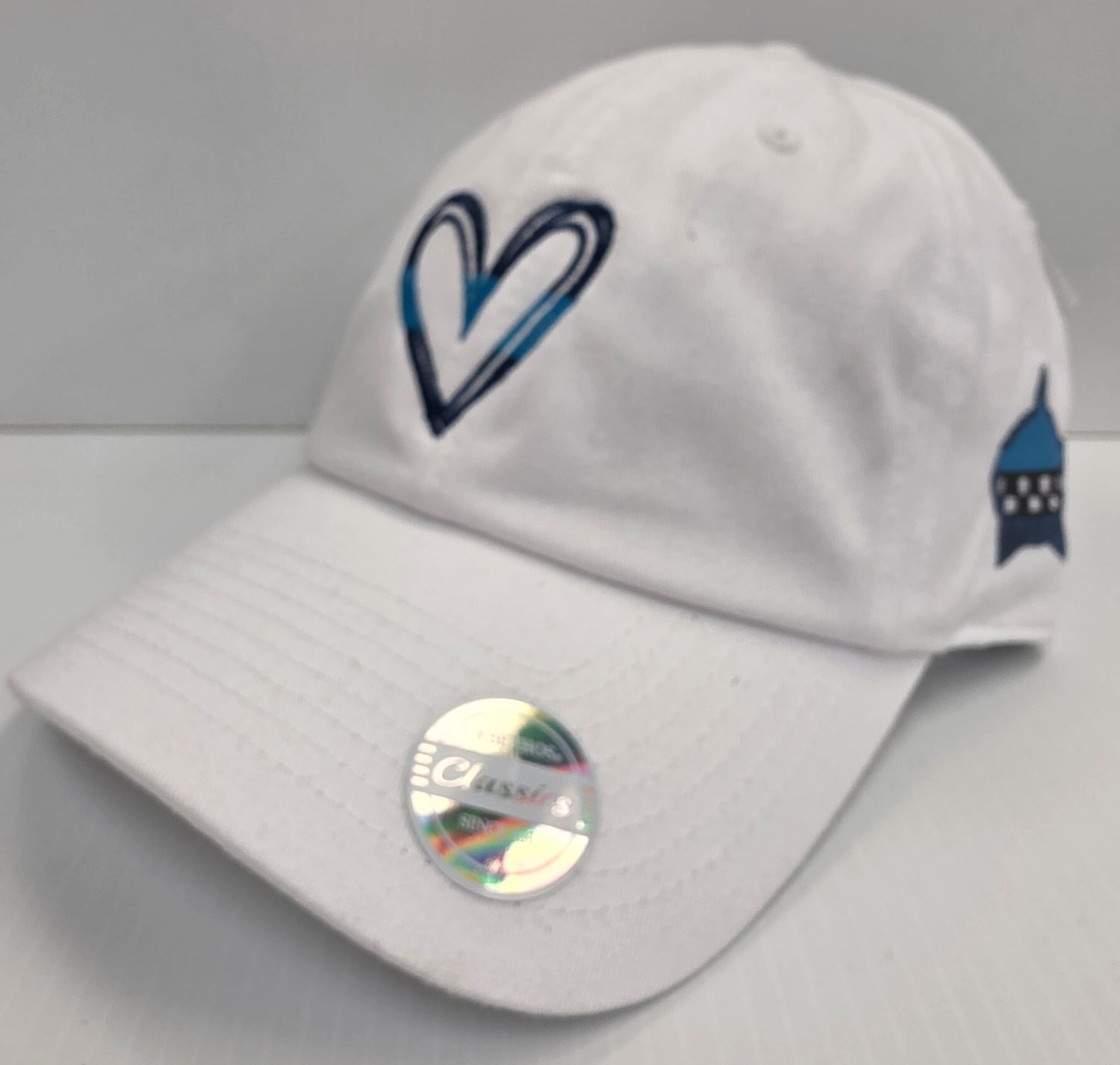Blue Line Heart Adjustable White Buckle Back Hat