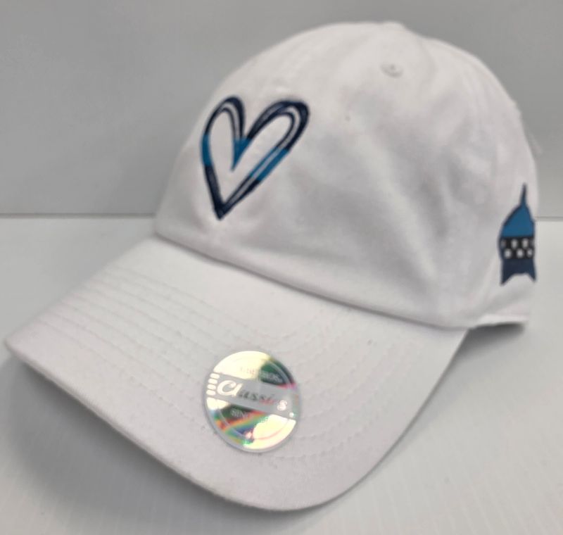 Blue Line Heart Adjustable White Buckle Back Hat