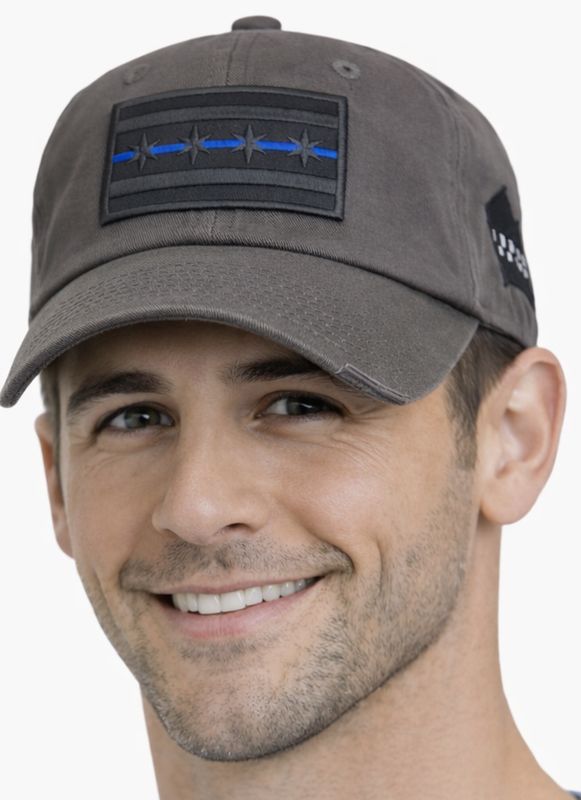 Chicago Blue Line Slouch Dad Cap Black Patch Grey