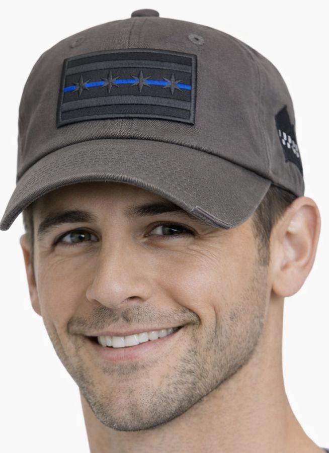 Chicago Blue Line Slouch Dad Cap Black Patch Grey
