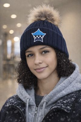 Memorial Navy Knit Cap with Pom and Cuff