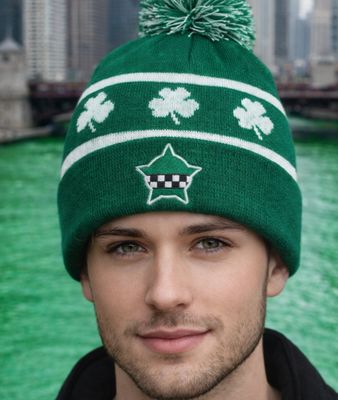 CPMF Green Shamrock Pom Knit Hat With Cuff