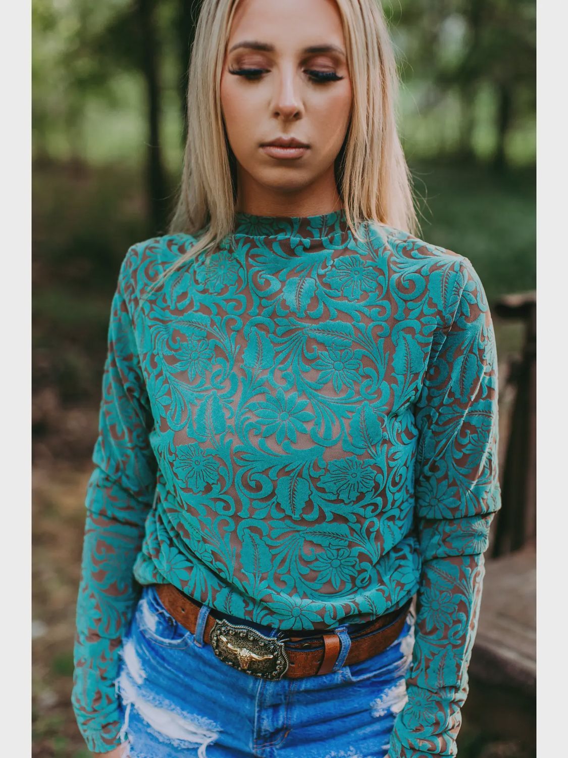 Tooled Leather 3D Printed Mesh Top-Turq