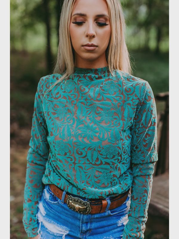 Tooled Leather 3D Printed Mesh Top-Turq