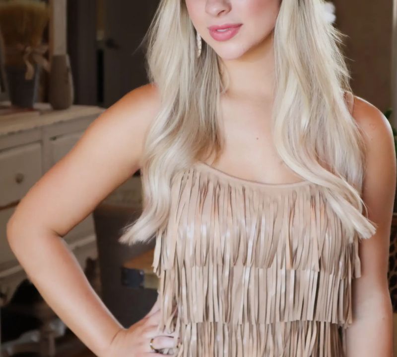 Living On The Edge Fringe Tank-Tan