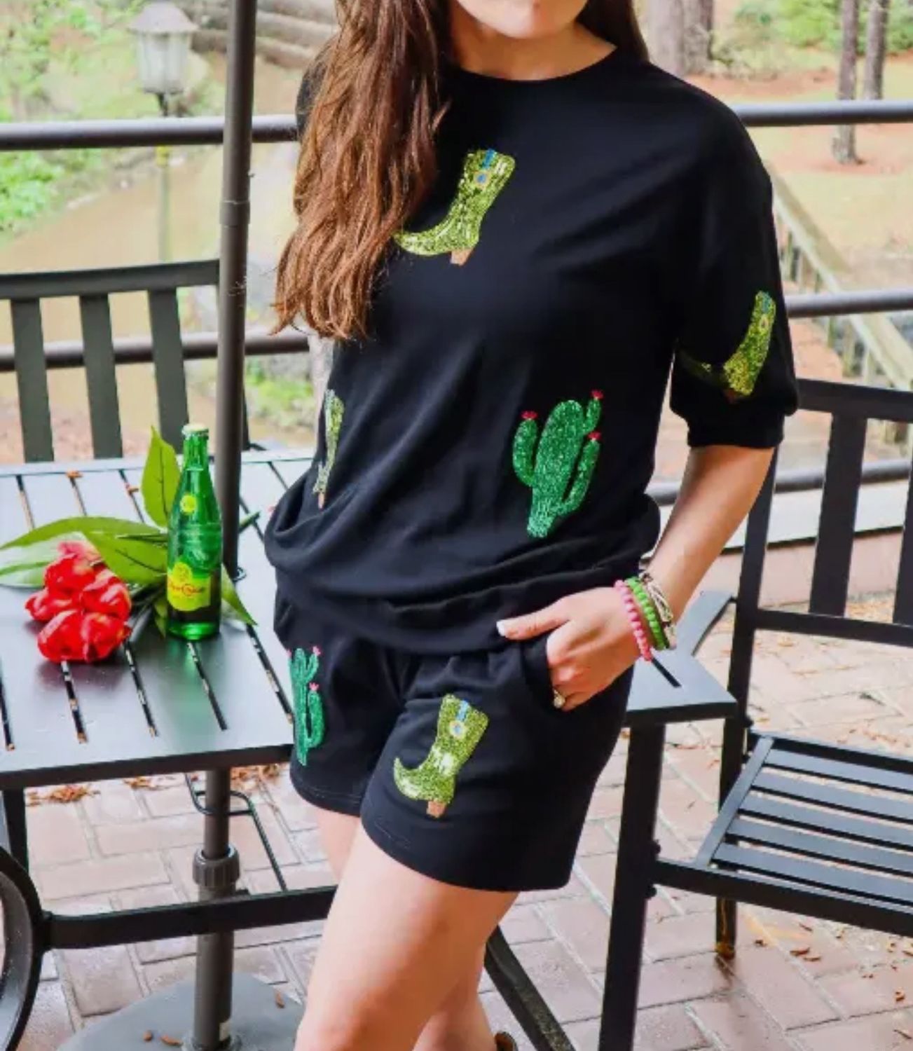 Nieces boot/Cactus Sequin Embellished Short Set