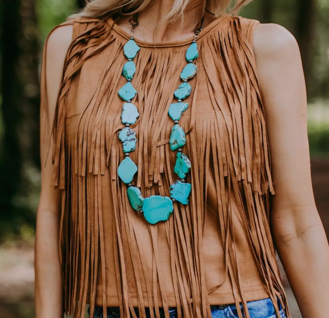 Suede Fringe Top-Brown