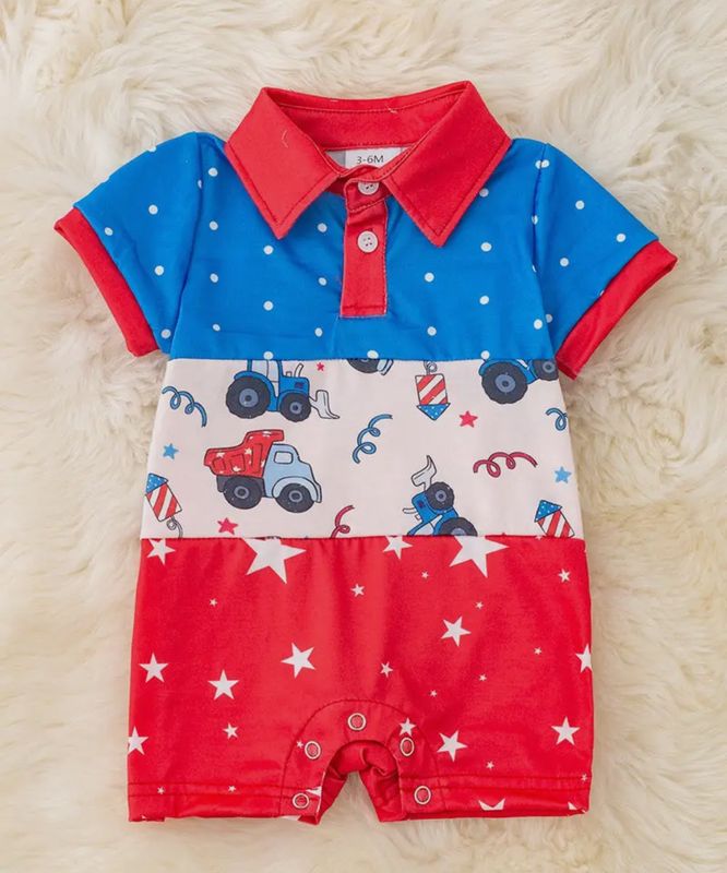 Multi-Print Patriotic Boys Baby Romper with Snaps