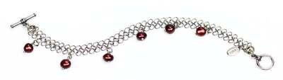 Ruby pearl quarter wide bracelet and triangle earrings