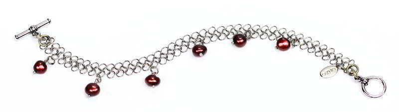 Ruby pearl quarter wide bracelet and quarter wide earrings