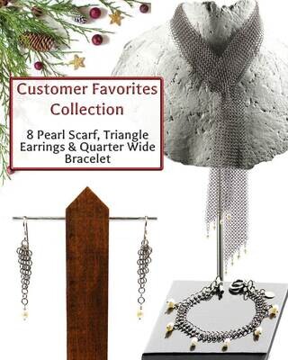 Customer Favorites Collection: White pearl earrings, Bracelet & Scarf