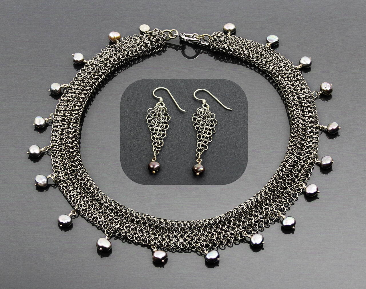 Customer Favorites Collection - Gray Pearl Triangle Earrings & Rolled Necklace