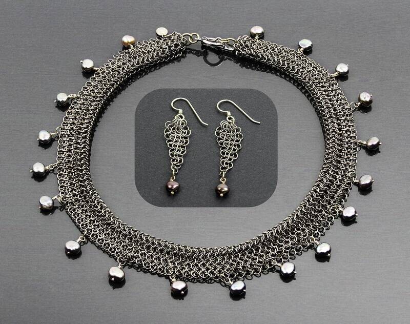 Customer Favorites Collection - Gray Pearl Triangle Earrings & Rolled Necklace
