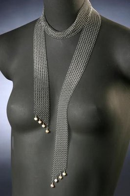 Narrow Scarf with Four Pearls on Each End