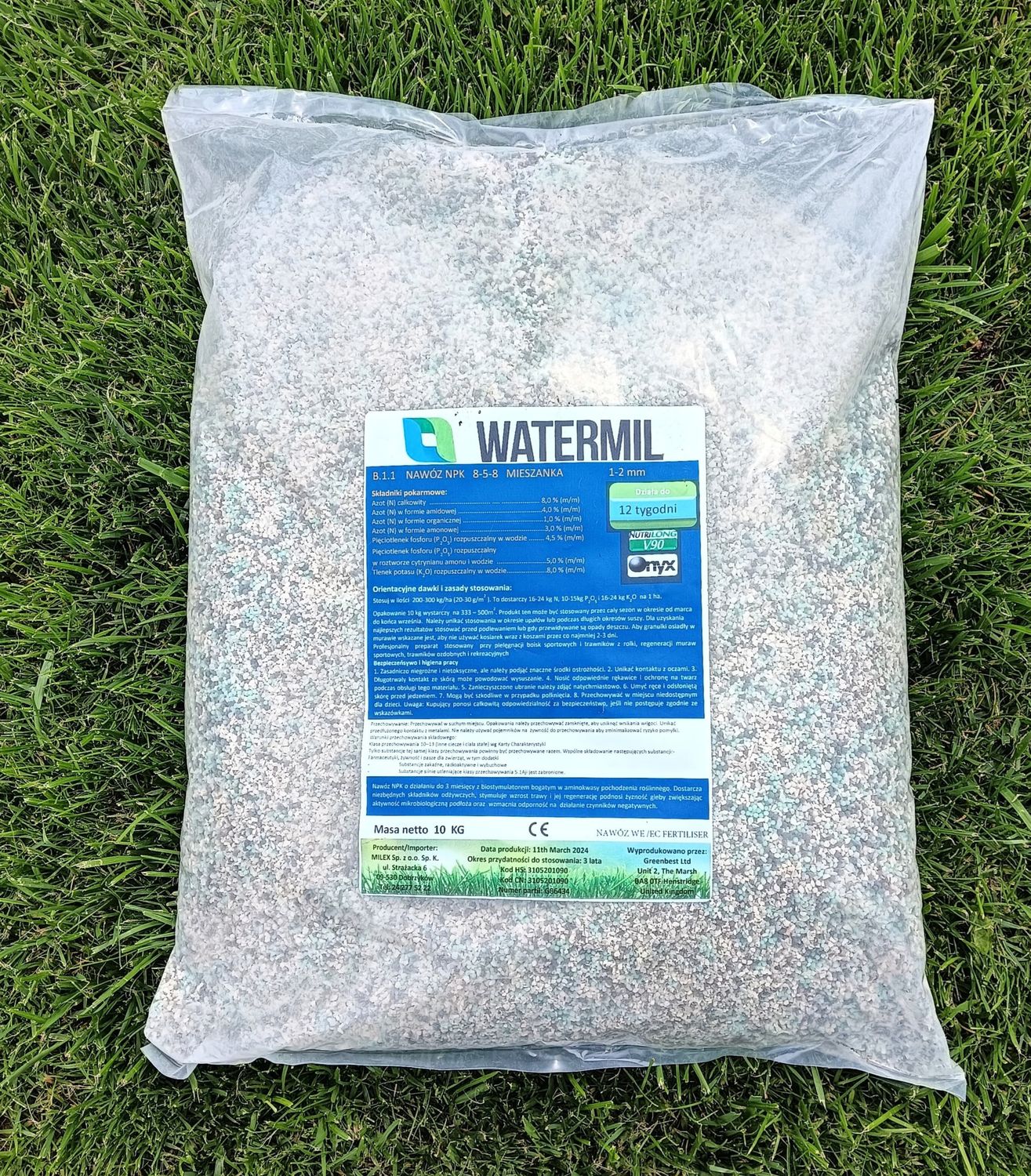 NAWÓZ WATERMIL z dodatkiem alg morskich pod roboty koszące 8-5-8 (10 kg)