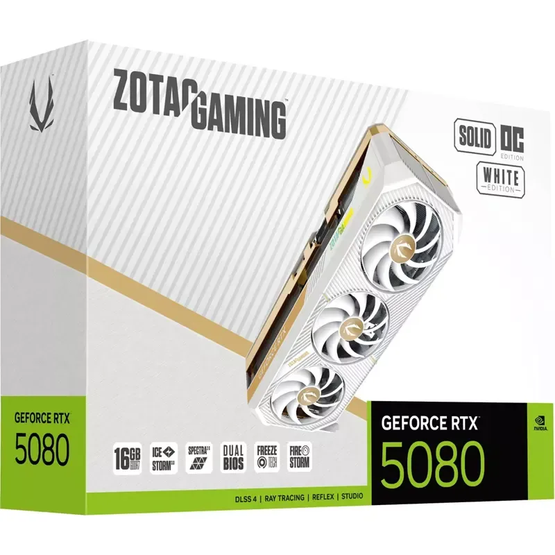 Zotac Gaming GeForce RTX 5080 Solid OC White Edition, 16GB GDDR7, HDMI, 3x DP