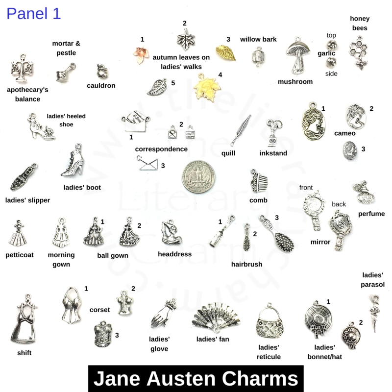 JANE AUSTEN CHARMS, Jane Austen Gifts, Jane Austen Books, Charms for Bracelets, Charms Pack, Regency, Victorian Jewelry, Sanditon Charms