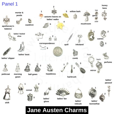 JANE AUSTEN CHARMS, Jane Austen Gifts, Jane Austen Books, Charms for Bracelets, Charms Pack, Regency, Victorian Jewelry, Sanditon Charms