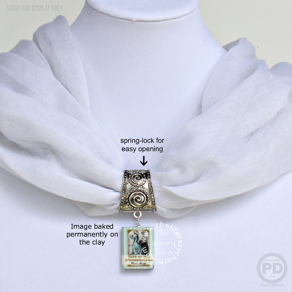 TESS OF THE d&#39;URBERVILLES Book Pendant Scarf Ring Hinged Spring Lock for All Scarf Types