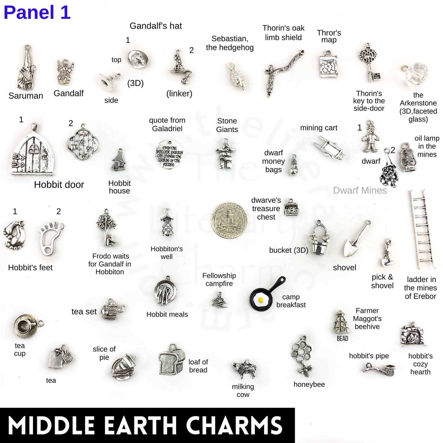 The Lord of the Rings Hobbit Middle Earth Themed Pewter Charm Collection EXTENSIVE