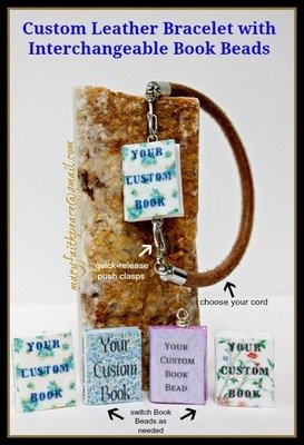 CUSTOM Leather Bracelet for Men &amp; Women with Interchangeable Book Beads