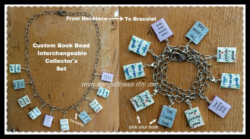 Convertible Chain Link Necklace &amp; Bracelet Set with CUSTOM Book Beads