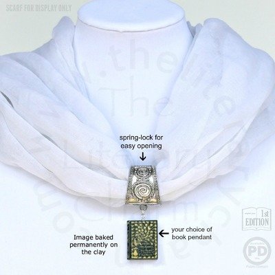 JANE AUSTEN Book Pendant Scarf Ring Hinged Spring Lock