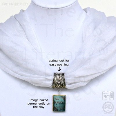 THE RAVEN Book Pendant Scarf Ring Hinged Spring Lock