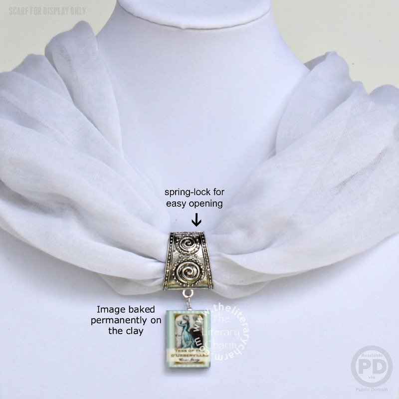TESS OF THE d&#39;URBERVILLES Book Pendant Scarf Ring Hinged Spring Lock for All Scarf Types