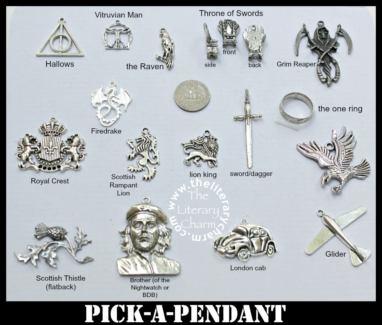 PICK-A-PENDANT Necklace Pewter Literary Symbols from Favorite Books U PICK