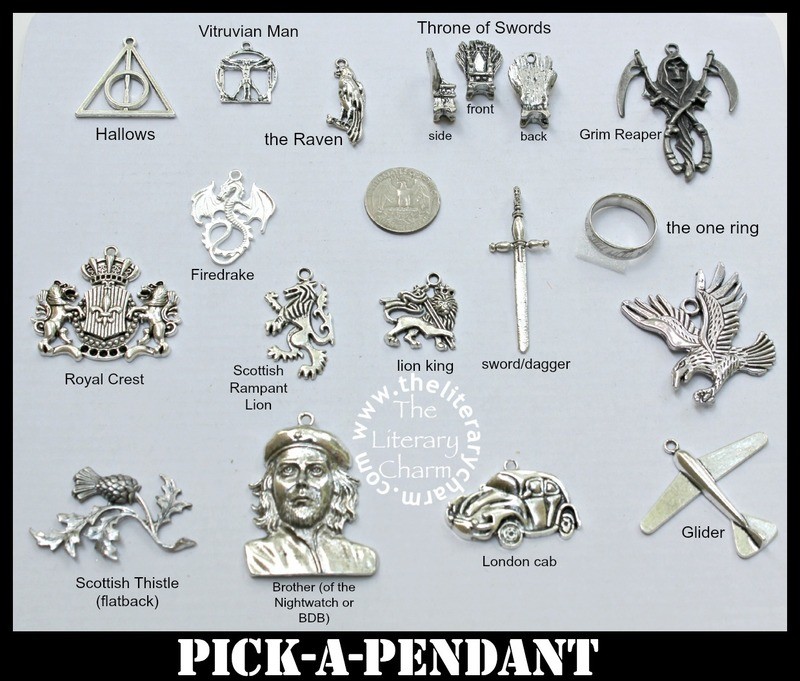 PICK-A-PENDANT Necklace Pewter Literary Symbols from Favorite Books U PICK