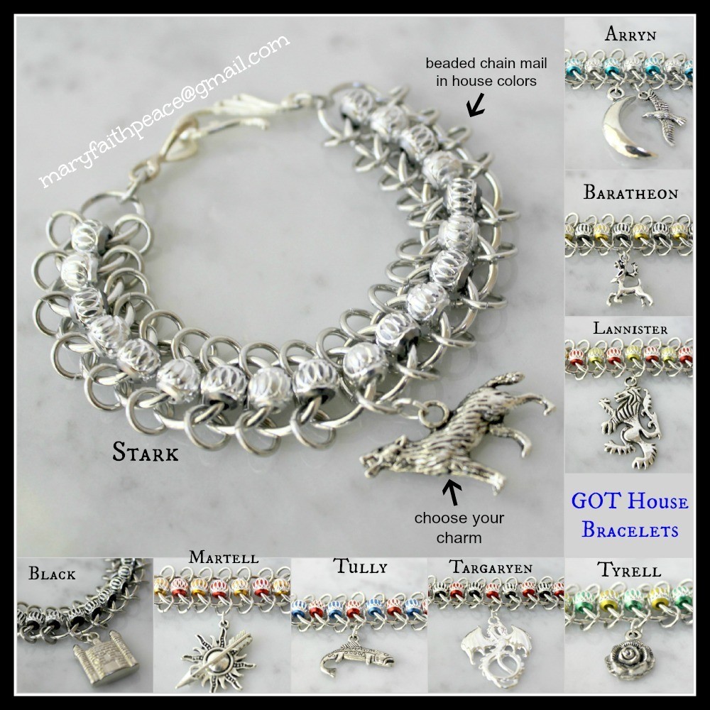 SONG OF ICE &amp; FIRE House Colors Beaded Chain Mail Bracelet