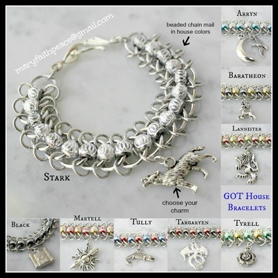 SONG OF ICE &amp; FIRE House Colors Beaded Chain Mail Bracelet