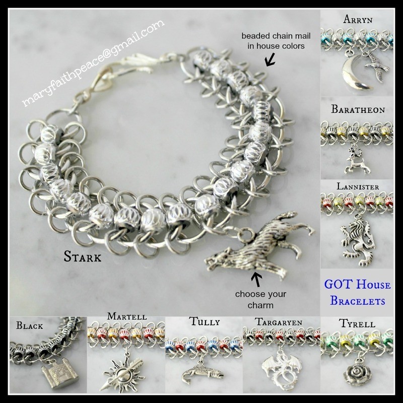 SONG OF ICE &amp; FIRE House Colors Beaded Chain Mail Bracelet