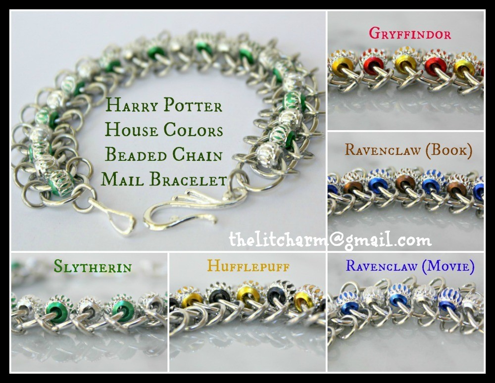 Wizards &amp; Magic House Colors Beaded Chain Mail Charm Bracelet LOADED