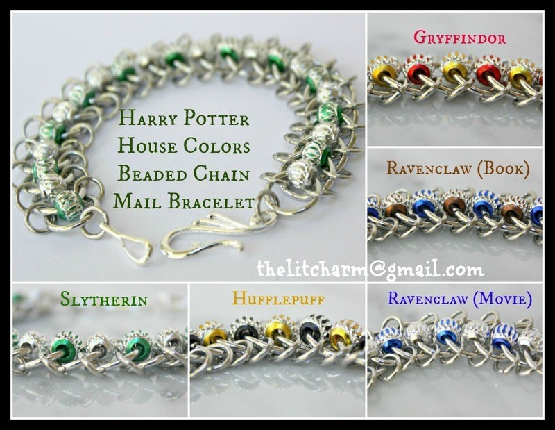 Wizards &amp; Magic House Colors Beaded Chain Mail Charm Bracelet LOADED