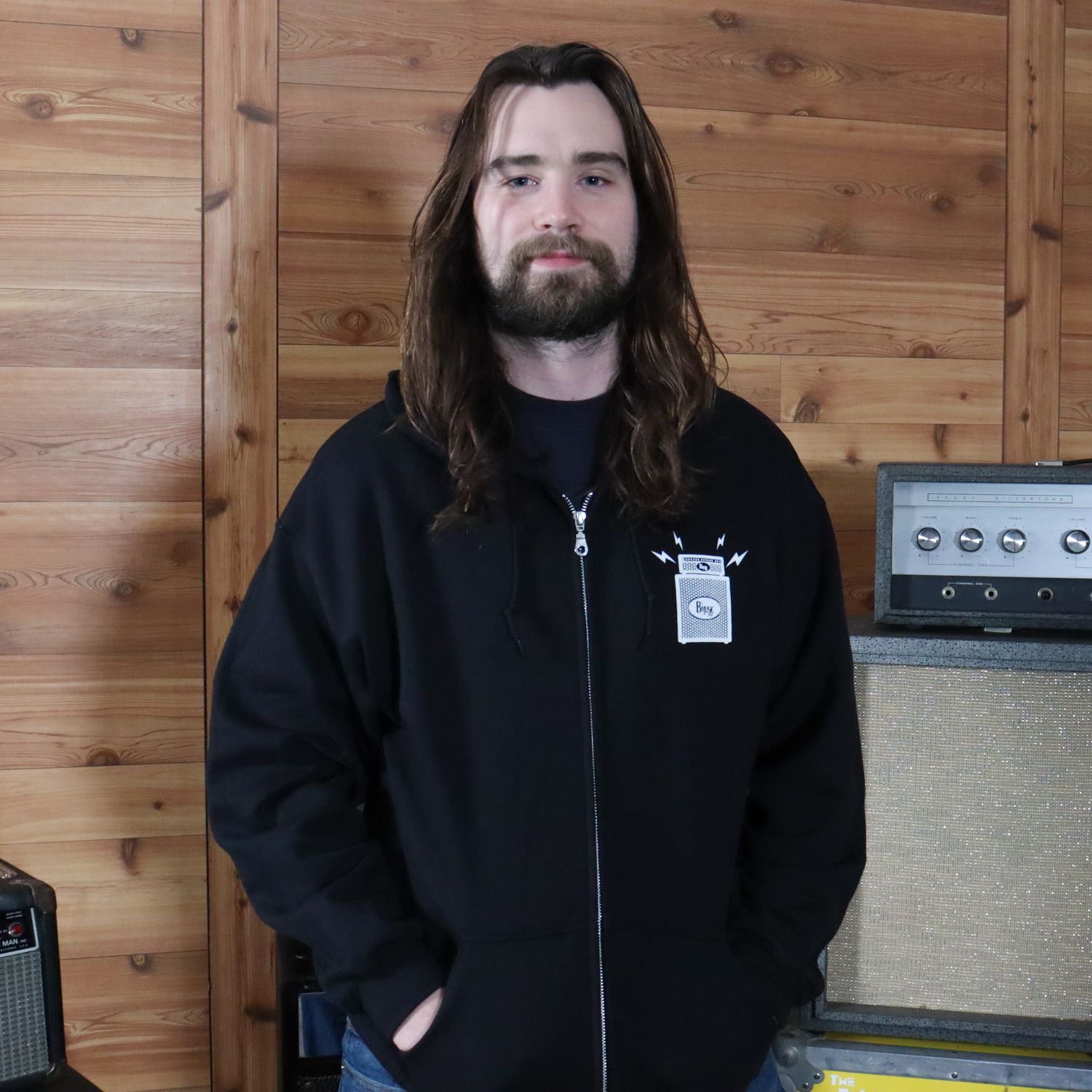 B&#39;s Music Shop Black Hoodie, Style: Amp Pocket, SIZE: Small